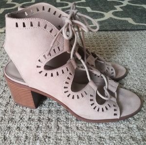 Nude faux suede gladiator sandals, size 7